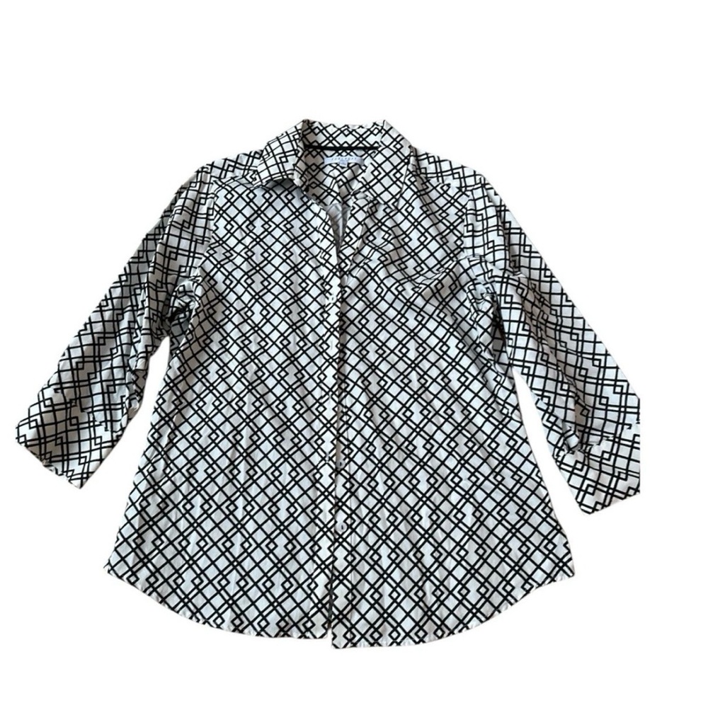Foxcroft Stylish Black and White Women Wrinkle free Shirt Large size 10